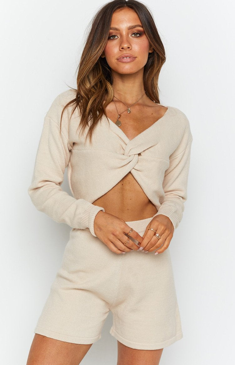 Cameron Knit Shorts Beige Image