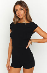 Darcy Black Ribbed Playsuit Image