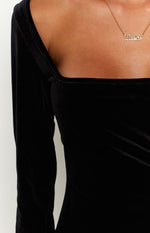 Hadassah Black Velvet Mini Dress Image