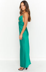 Hermitude Emerald Satin Maxi Formal Dress Image