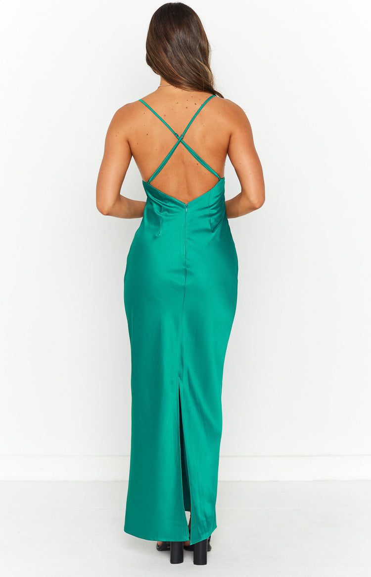 Hermitude Emerald Satin Maxi Formal Dress Image