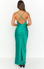 Hermitude Emerald Satin Maxi Formal Dress Image
