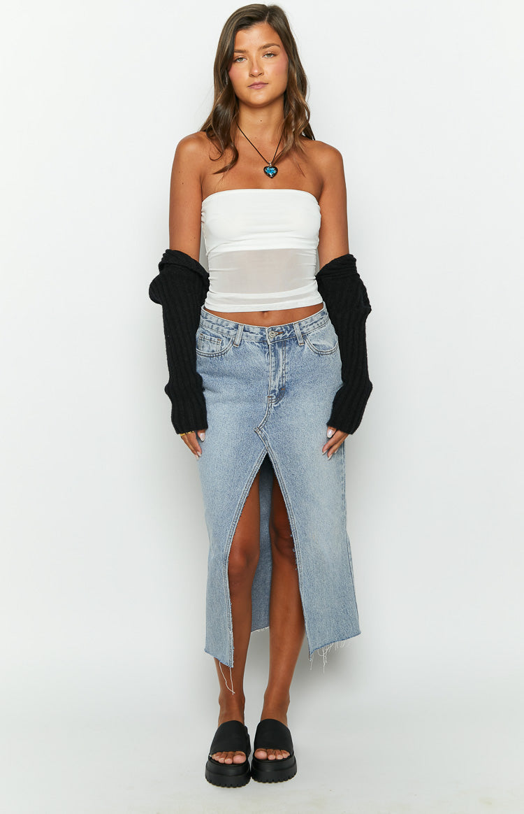 Re-worked Low Waisted Front Split Denim Midi Skirt Image