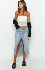 Re-worked Low Waisted Front Split Denim Midi Skirt Image