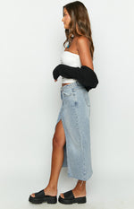 Re-worked Low Waisted Front Split Denim Midi Skirt Image
