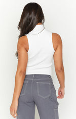 Kezia White High Neck Knit Top Image