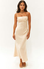 Koralie Champagne Satin Formal Midi Dress Image