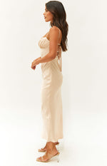 Koralie Champagne Satin Formal Midi Dress Image