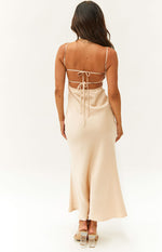 Koralie Champagne Satin Formal Midi Dress Image