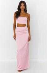 Mckenzie Pink Satin Maxi Skirt Image