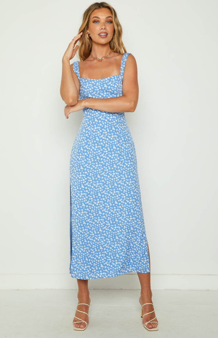 Nataliah Blue Floral Midi Dress Image
