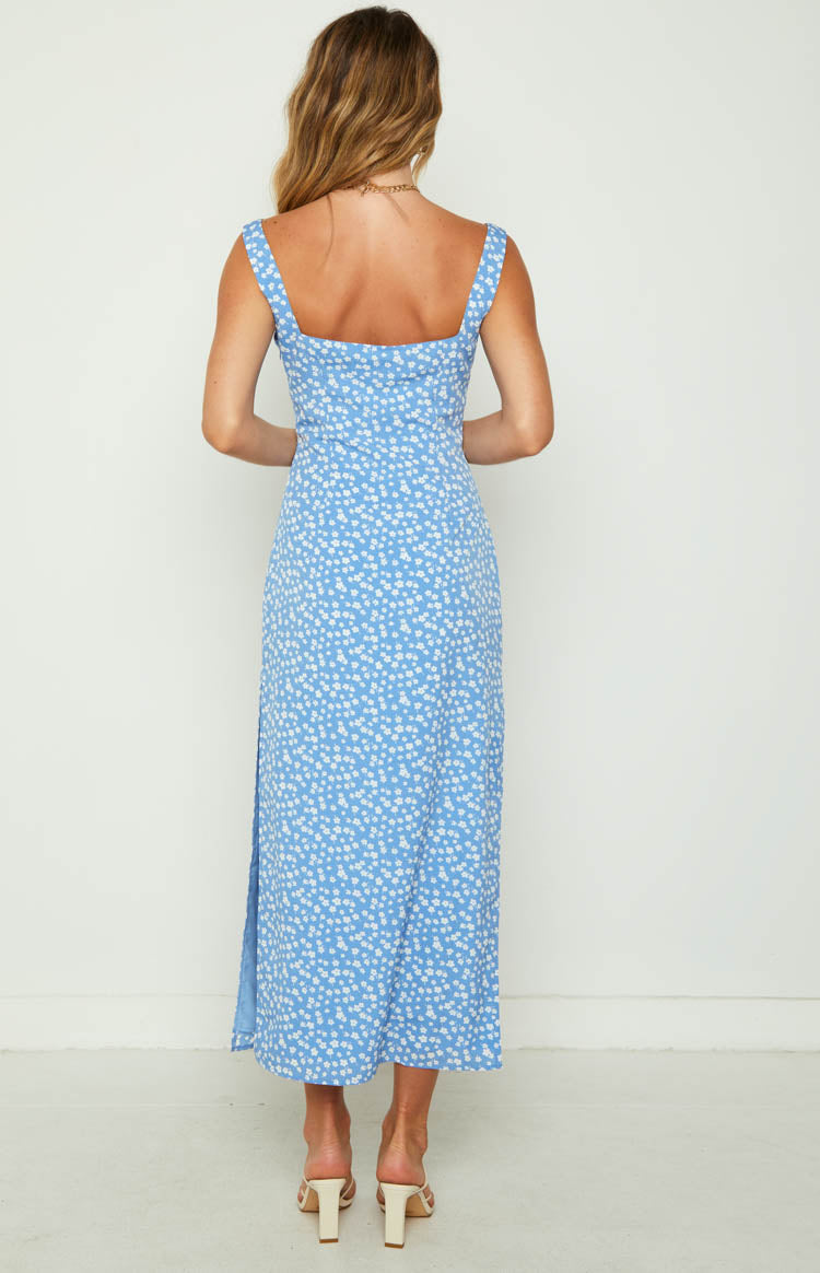 Nataliah Blue Floral Midi Dress Image