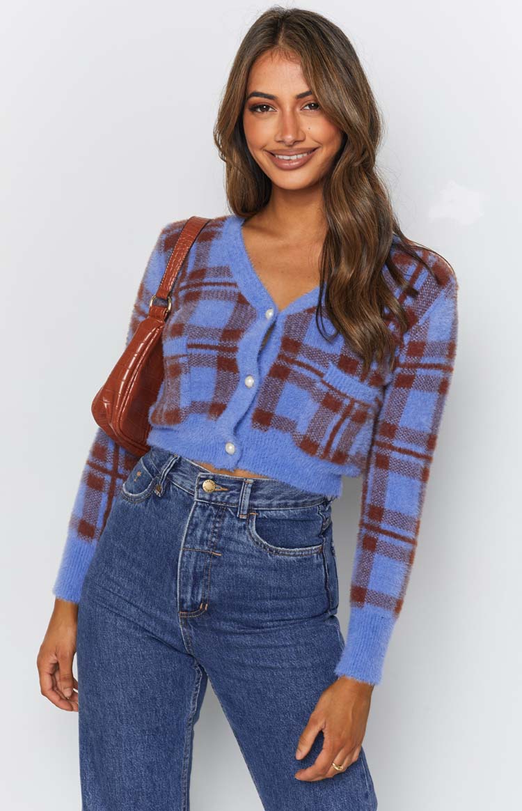 Hannah Checked Cardigan Blue Image