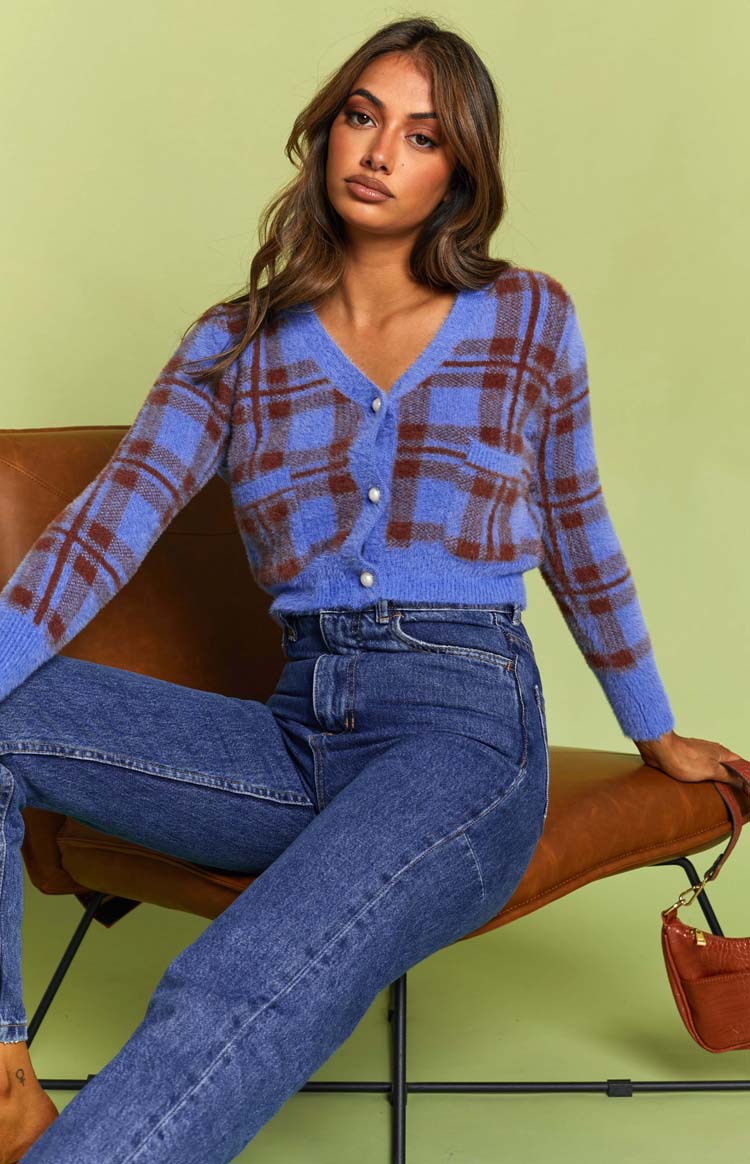 Hannah Checked Cardigan Blue Image