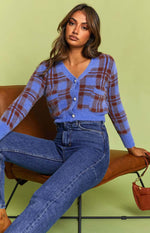 Hannah Checked Cardigan Blue Image