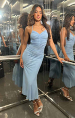 Pierson Blue Mesh Ruched Maxi Dress Image