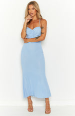 Pierson Blue Mesh Ruched Maxi Dress Image