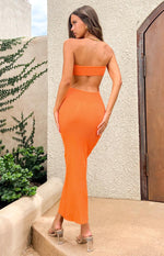 Rebecca Orange Strapless Knit Midi Dress Image