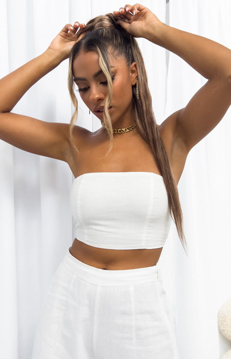 Sienna White Linen Bandeau Top Image