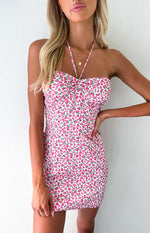 Sofia Pink Floral Halter Mini Dress Image