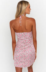 Sofia Pink Floral Halter Mini Dress Image