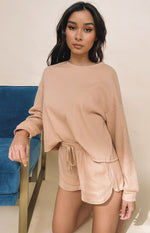 Steph Long Sleeve Waffle Top Tan Image