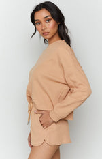 Steph Long Sleeve Waffle Top Tan Image
