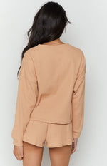 Steph Long Sleeve Waffle Top Tan Image
