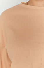Steph Long Sleeve Waffle Top Tan Image