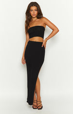 Summertime Black Knit Maxi Skirt Image