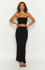 Summertime Black Knit Maxi Skirt Image