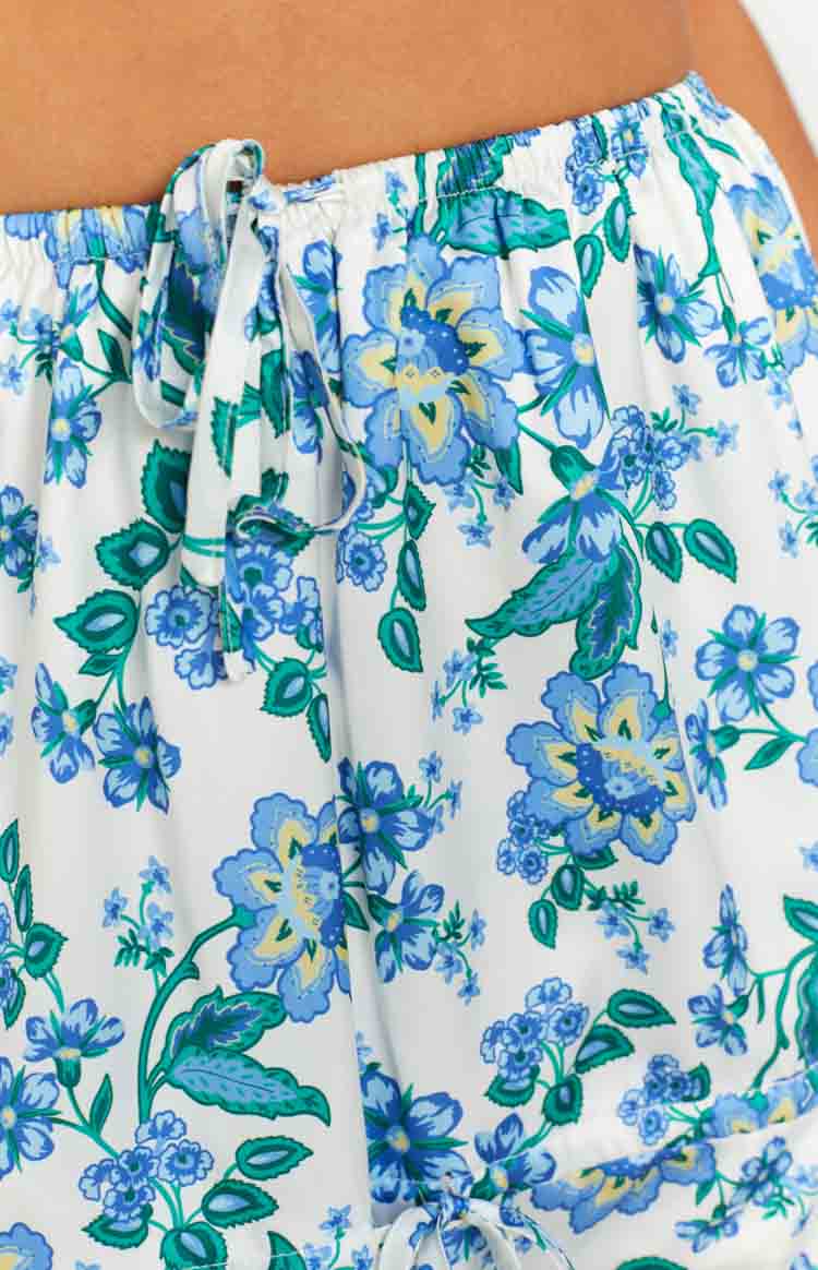 Sweet Satin Blue Floral Maxi Skirt Image