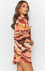 The Wavy Long Sleeve Shirt Dress Pink Image