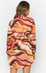 The Wavy Long Sleeve Shirt Dress Pink Image