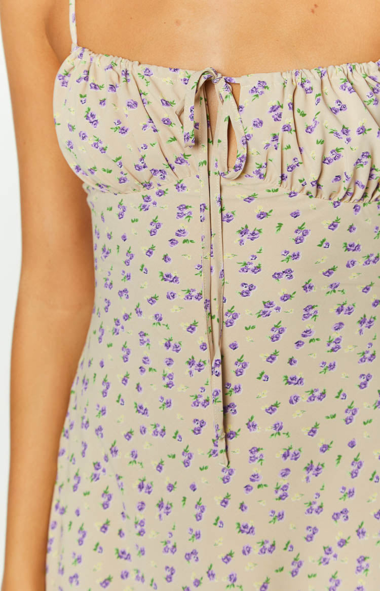 Gaia Beige Floral Mini Dress Image