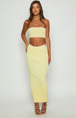 Pia Yellow Contrast Bind Knit Midi Skirt Image