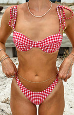 Beginning Boutique 9.0 Swim Bianca Red Gingham Bikini Bottoms red and white gingham V-cut bikini bottoms