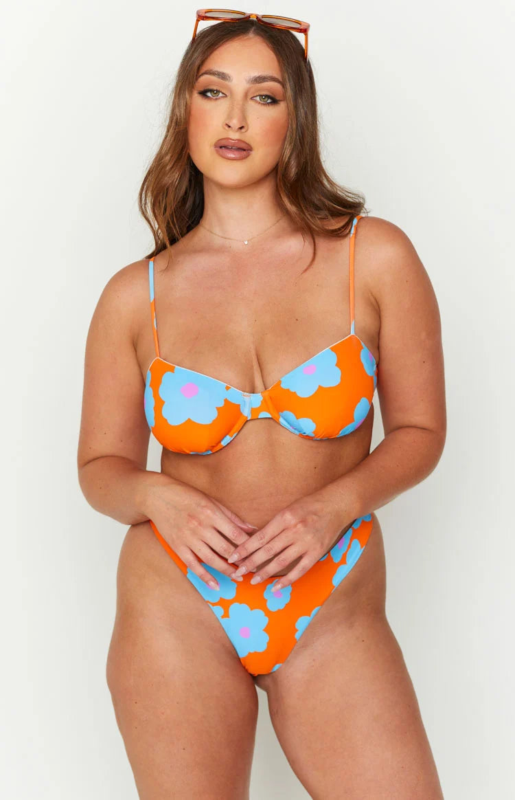 9.0 Swim Bronte Orange Floral Bikini Top