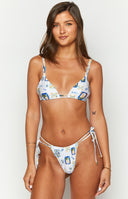Beginning Boutique 9.0 Swim White Italia Print Sumba Bikini Top white Italia print triangle bikini top with spaghetti straps and tie back