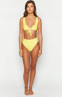 Beginning Boutique 9.0 Swim Yellow Gingham Majorca Bikini Bottoms yellow gingham high-waisted cheeky cut bikini bottoms