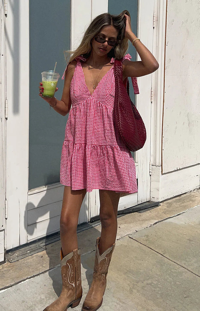 Angel Girl Red Gingham Mini Dress | Beginning Boutique NZ