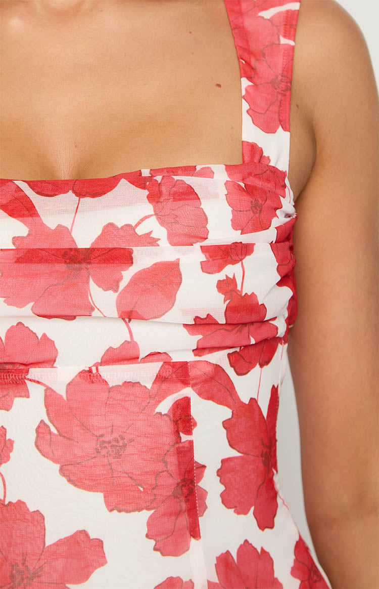 Ava Red Anemone Floral Print Mini Dress Image