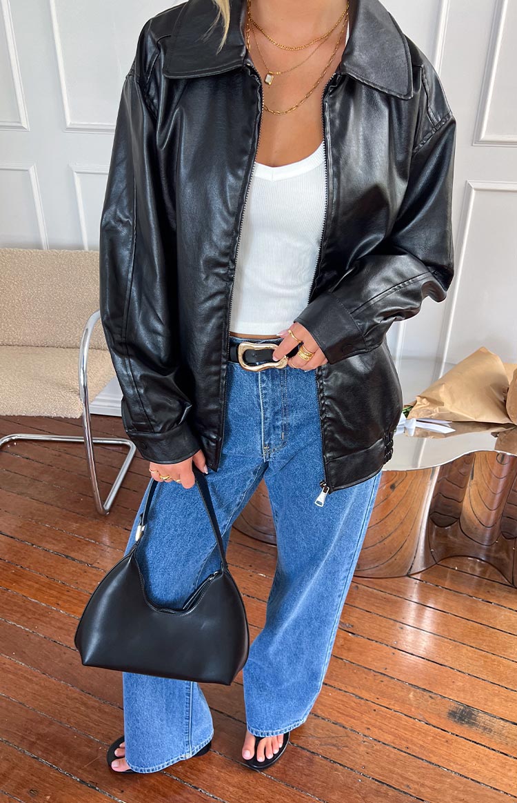 Abbi PU Black Bomber Jacket Image