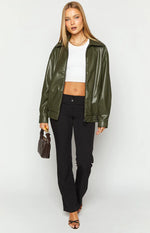 Abbi PU Olive Bomber Jacket