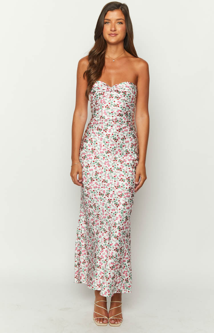 Abbie White Floral Maxi Formal Dress Image