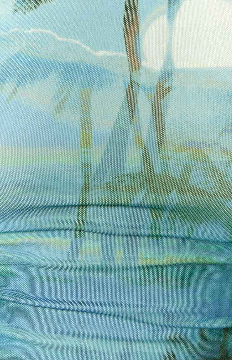 Afterthought Blue Print Mesh Mini Skirt Image