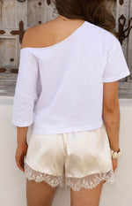 Agnes Cream Satin Lace Shorts Image