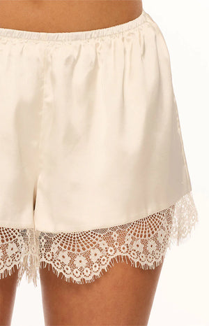 Agnes Cream Satin Lace Shorts - PRE ORDER