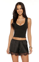 Agnes Black Lace Trim Satin Shorts