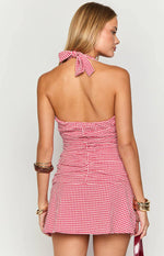 Alan Red Gingham Halter Mini Dress